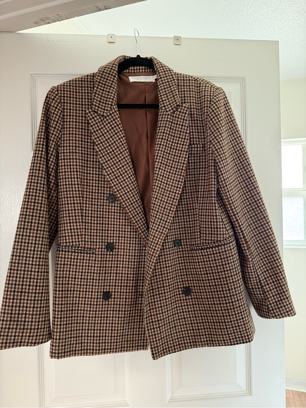 Astr Brown Houndstooth Double-Breasted Blazer